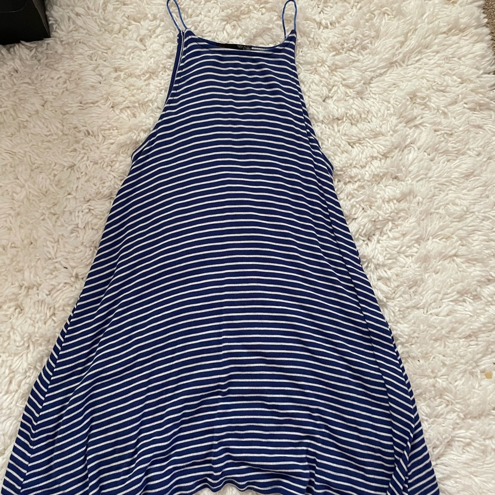 flowy blue and white striped dress